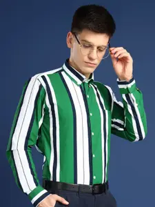 Hancock Men Button-Down Collar Multi Striped Pure Cotton Slim Fit Formal Shirt