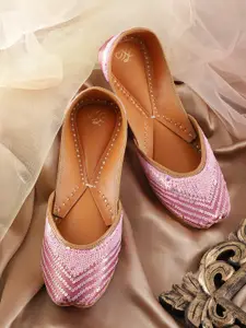 House of Pataudi Women Ethnic Embellished Leather Mojaris