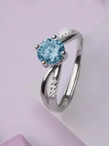 Zavya 925 Sterling Silver Rhodium-Plated CZ Studded Adjustable Finger Ring