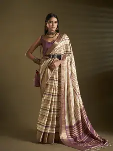 elora Striped Printed Silk Blend Designer Saree