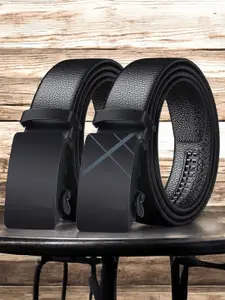The Roadster Lifestyle Co. Men Pack Of 2 Textured Slider Buckle Formal Belt