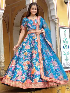 FABPIXEL Printed Sequinned Semi-Stitched Lehenga & Unstitched Blouse With Dupatta