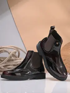 El Paso Women Round-Toe Block-Heeled Casual Chelsea Boots