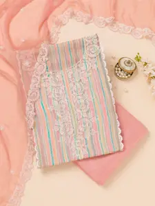 Koskii Striped Embroidered Unstitched Dress Material