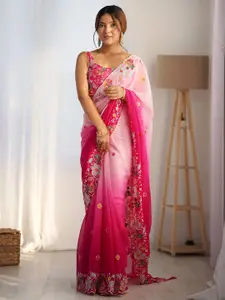 Anouk Floral Sequinned Poly Georgette Saree with Matching Blouse