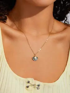 V FASHION JEWELLERY Gold- Plated Stainless Steel Pearl Enamelled Pendant With Chain