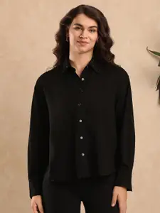 Gazillion Women Original Spread Collar Solid Cotton Oversized Casual Shirt