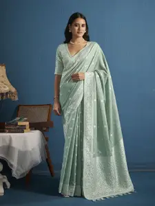 elora Woven Design Chikankari Linen Blend Designer Saree