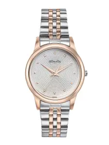 Sonata Women Textured Dial Reset Time Analogue Watch 87061KM01W