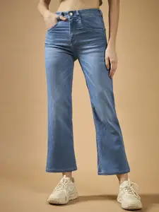 DOLCE CRUDO Women Wide-Leg fit Mid Rise Regular Length Stretchable Denim Jeans