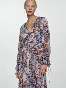 MANGO Floral Print Ruffles Empire Midi Dress