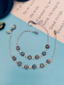 Sangria Set Of 2 Silver-Plated Stone Studded Anklets