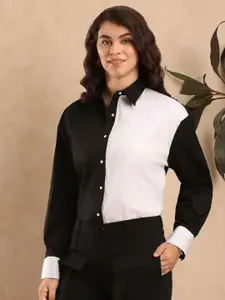 Gazillion Women Original Spread Collar Colourblocked Cotton Oversized Casual Shirt