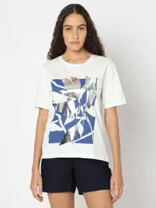 Vero Moda Women Abstract Printed Round Neck Cotton T-shirt