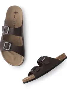 HF JOURNEY Men Regular Width Buckle Detail Leather Comfort  cork Sandals