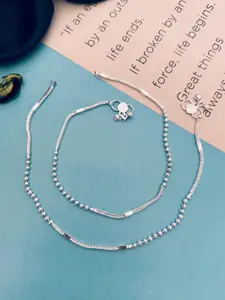 Sangria Set Of 2 Silver-Plated Beaded Anklets