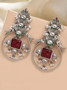 KARATCART Silver-Plated Oxidised Contemporary Drop Earrings