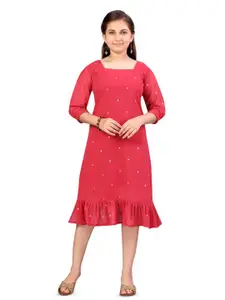 BAESD Girls Floral Print Georgette A-Line Midi Dress