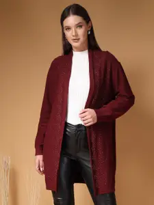 Mafadeny Women Embellished Self Design Front Open Longline Shrug