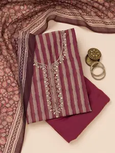 Koskii Striped Beads and Stones Unstitched Dress Material