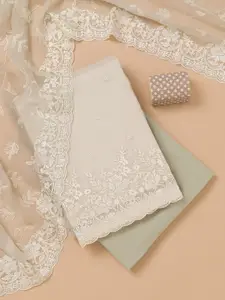 Koskii Floral Embroidered Beads and Stones Unstitched Dress Material