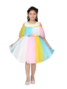 BAESD Girls Colourblocked Cold-Shoulder Sleeves Fit & Flare Dress