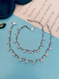 Sangria Set Of 2 Silver-Plated Beaded Anklets