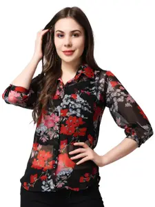 SCORPIUS Women Classic Spread Collar Floral Printed Slim Fit Casual Shirt
