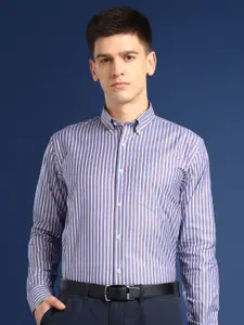 Hancock Men Slim Fit Opaque Oxford Striped Egyptian Cotton Wrinkle Free Formal Shirt