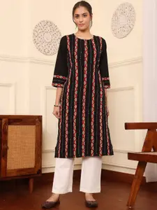 SAVI Women Pure Cotton Kantha Work Straight Kurta