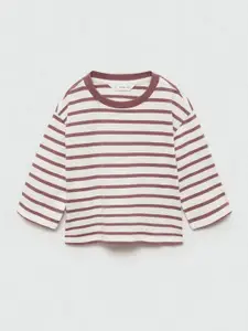 Mango Kids Boys Striped Drop-Shoulder Sleeves Pure Cotton T-shirt