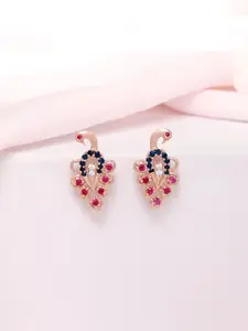 Zavya 925 Sterling Silver Rose Gold-Plated Cubic Zirconia Peacock Shaped Studs Earrings