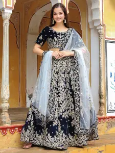 FABPIXEL Embroidered Semi-Stitched Lehenga & Unstitched Blouse With Dupatta