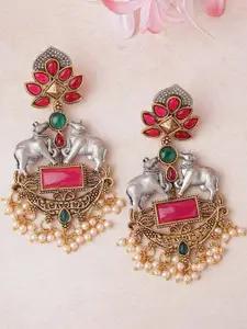 KARATCART Silver-Plated Oxidised Contemporary Drop Earrings