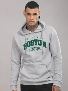 ADRO Men Typography Printed Hood Cotton Pullover Ribbed Sweatshirt