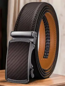 The Roadster Lifestyle Co. Men Textured Slider Buckle Leather Casual Belt