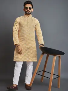 Zurika Fashion Men Pure Cotton Chikankari Embroidered Straight Kurta