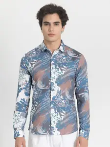 Snitch Men Smart Spread Collar Abstract Printed Slim Fit Casual Shirt