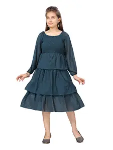 BAESD Girls Puff Sleeve Georgette Fit & Flare Midi Dress