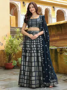 FABPIXEL Embroidered Sequinned Semi-Stitched Lehenga & Unstitched Blouse With Dupatta