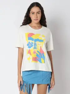 Vero Moda Women Abstract Printed Round Neck Cotton T-shirt