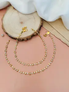 ABDESIGNS Set Of 2 Gold-Plated Stone Studded & Beaded Anklets