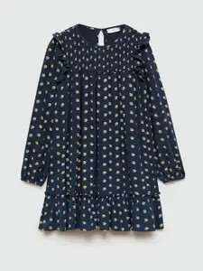 Mango Kids Girls Floral Print Puff Sleeve Ruffled A-Line Dress