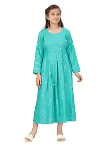 BAESD Girl Round Neck Cotton Embellished  Long Sleeves Fit and Flare Dress