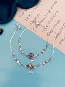 Sangria Set Of 2 Silver-Plated Beaded Anklets