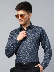 Hancock Men Premium Slim Fit Opaque Geometric Printed Egyptian Cotton Satin Party Shirt