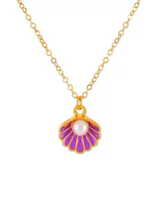 V FASHION JEWELLERY Gold- Plated Stainless Steel Pearl Enamelled Pendant With Chain