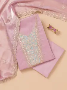 Koskii Floral Embroidered Zari Unstitched Dress Material