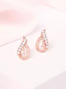 Zavya 925 Sterling Silver Rose Gold-Plated Cubic Zirconia Geometric Stud Earrings