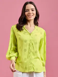 DressBerry Women Classic Mandarin Collar Textured Casual Shirt